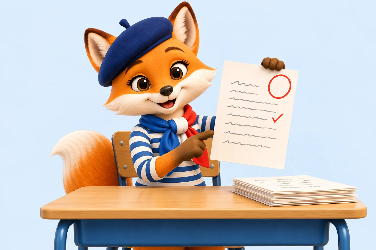 DELF B2 writing sample: two marked essays (13/25 and 23/25)